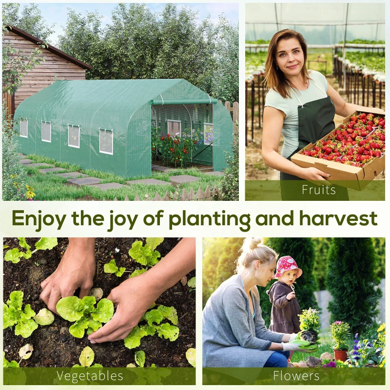 Outsunny 20x10x7ft Walk-in Steeple Greenhouse Outdoor Backyard Plant Seed Growth Shed Tunnel Warm House with 2 Anchor Way Green