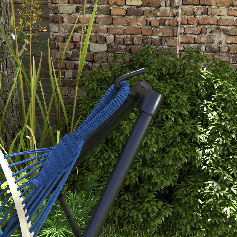 Outsunny Hammock Stand w/ Hammock, 2-in-1 Portable Hammock, Blue