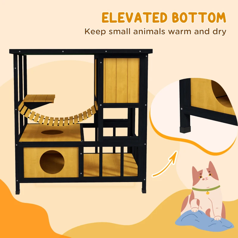 PawHut Outdoor Cat Enclosure for Patio with Suspension Bridge, Condos, Escape Doors, Jumping Platform, Water-Resistant Roof