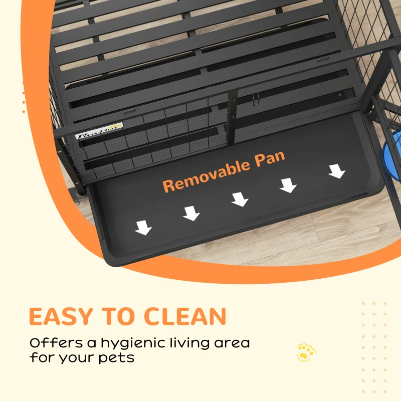 PawHut 36" Heavy Duty Dog Kennel w/ Bowl Holder, Wheels, Openable Top, Removable Tray for Medium & Large Dogs, Black