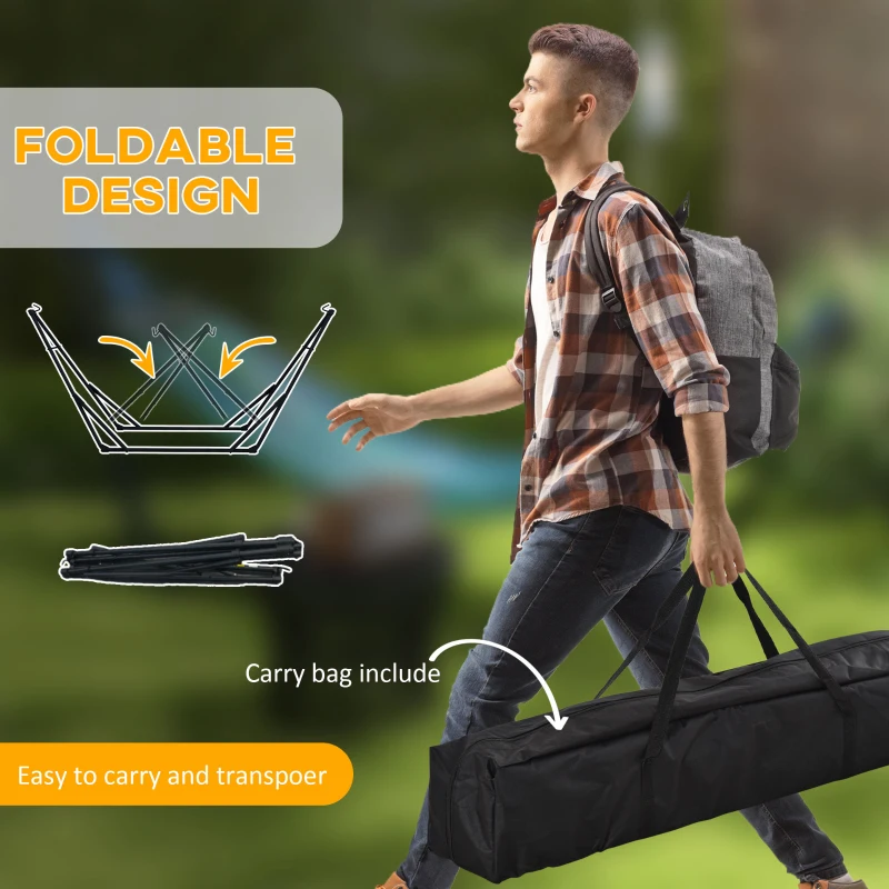 Outsunny Hammock Stand w/ Hammock, 2-in-1 Portable Hammock, Blue