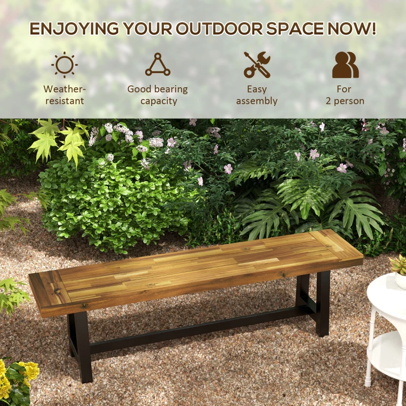 Outsunny Garden Bench with Acacia Wood Seat, Front Porch Loveseat, 63" x 14.25" x 18", Natural