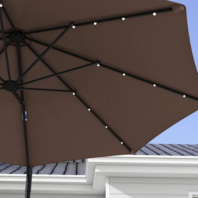Outsunny 9.5' x 8.5' Patio Umbrella, Solar LED Offset Umbrella with 360-degree Rotation, Crank for Deck, Pool, Backyard, Khaki