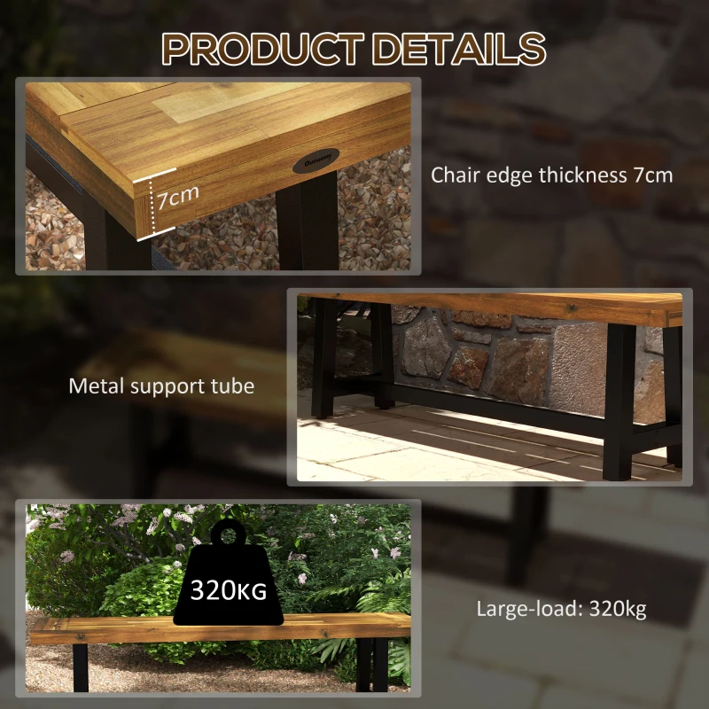 Outsunny Garden Bench with Acacia Wood Seat, Front Porch Loveseat, 63" x 14.25" x 18", Natural