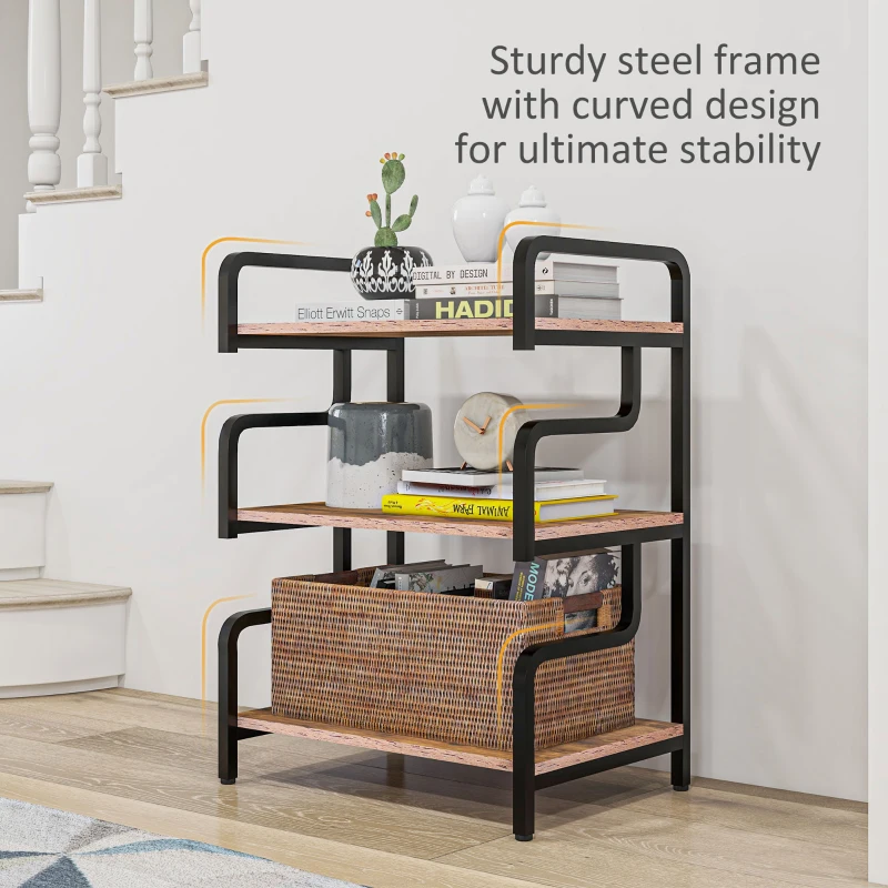 HOMCOM Free Standing Metal Storage Shelf, 3-Tier Small Shelving Unit, Printer Stand for Home Office, Living Room, Brown