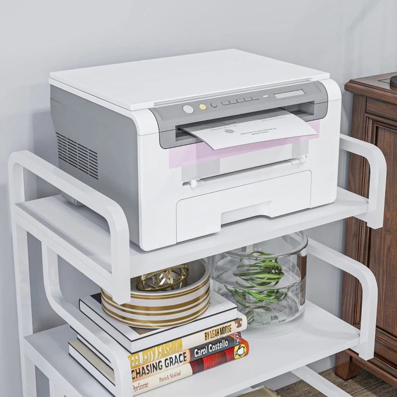 HOMCOM Free Standing Metal Storage Shelf, 3-Tier Small Shelving Unit, Printer Stand for Home Office, Living Room, White