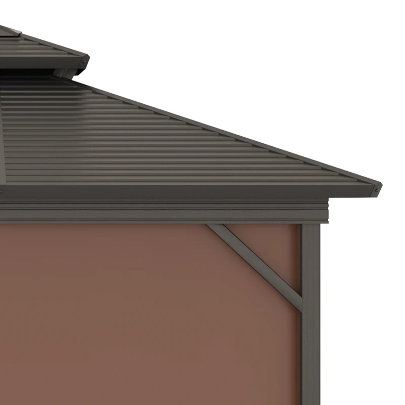 Outsunny 10' x 12' Steel Hardtop Gazebo Garden Sun Shelter with Mosquito Netting and Curtains Hanging Hook Aluminum Frame Brown