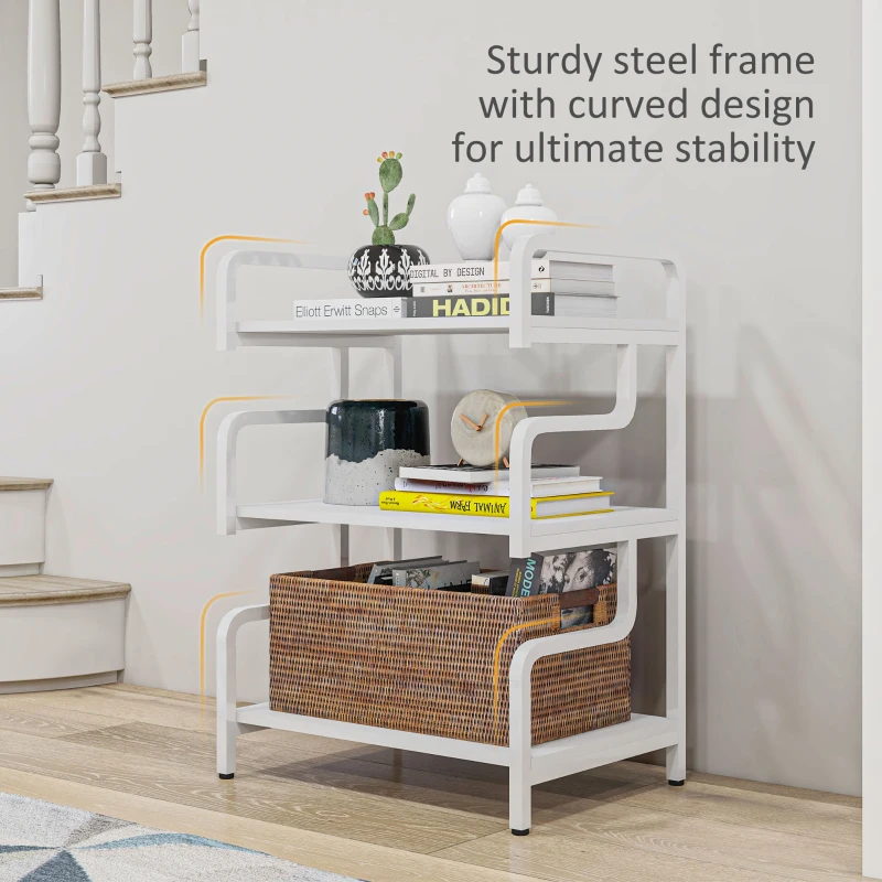 HOMCOM Free Standing Metal Storage Shelf, 3-Tier Small Shelving Unit, Printer Stand for Home Office, Living Room, White