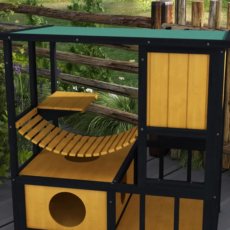 PawHut Outdoor Cat Enclosure for Patio with Suspension Bridge, Condos, Escape Doors, Jumping Platform, Water-Resistant Roof