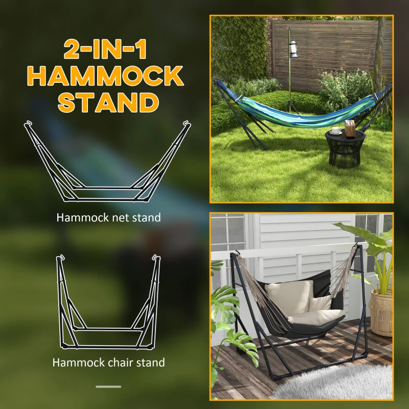 Outsunny Hammock Stand w/ Hammock, 2-in-1 Portable Hammock, Blue