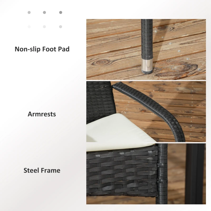 Outsunny Stackable PE Rattan Outdoor Dining Chairs with Cushion, Patio Wicker Dining Chair with Armrests & Backrest, Cream White