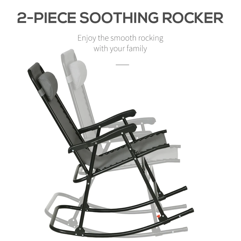 Outsunny Outdoor Rocking Chair Set of 2, Patio Folding Lawn Rocker Set with Headrests for Yard, Patio, Deck, Backyard, Gray