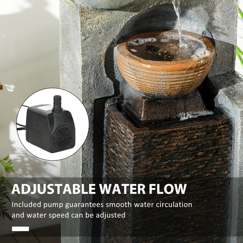 Outsunny 5-Tiered Cascading Bowls Outdoor Water Fountain with LED Lights, Adjustable Flow, 43.3-inch Resin Waterfall Fountain