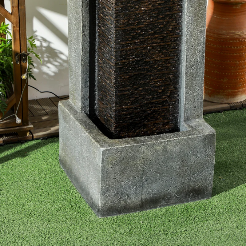 Outsunny 5-Tiered Cascading Bowls Outdoor Water Fountain with LED Lights, Adjustable Flow, 43.3-inch Resin Waterfall Fountain