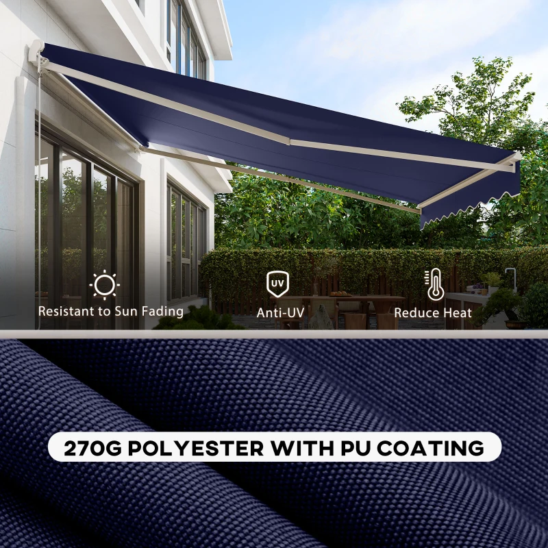 Outsunny 12' x 10' Electric Retractable Awning Sunshade Shelter with Remote Controller, Crank Handle for Deck Balcony Yard, Blue