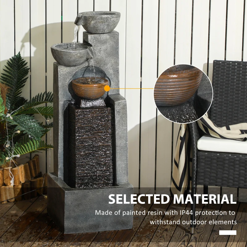 Outsunny 5-Tiered Cascading Bowls Outdoor Water Fountain with LED Lights, Adjustable Flow, 43.3-inch Resin Waterfall Fountain