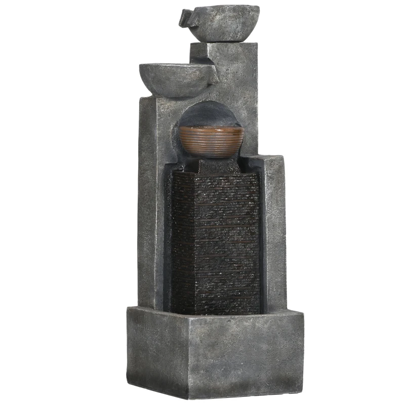 Outsunny 5-Tiered Cascading Bowls Outdoor Water Fountain with LED Lights, Adjustable Flow, 43.3-inch Resin Waterfall Fountain