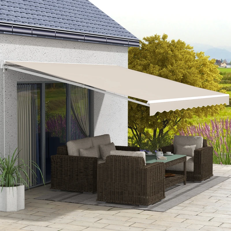 Outsunny 16'x10' Electric Retractable Awning Sunshade Shelter with Remote Controller & Crank Handle for Deck Balcony Yard, Cream(m-2)