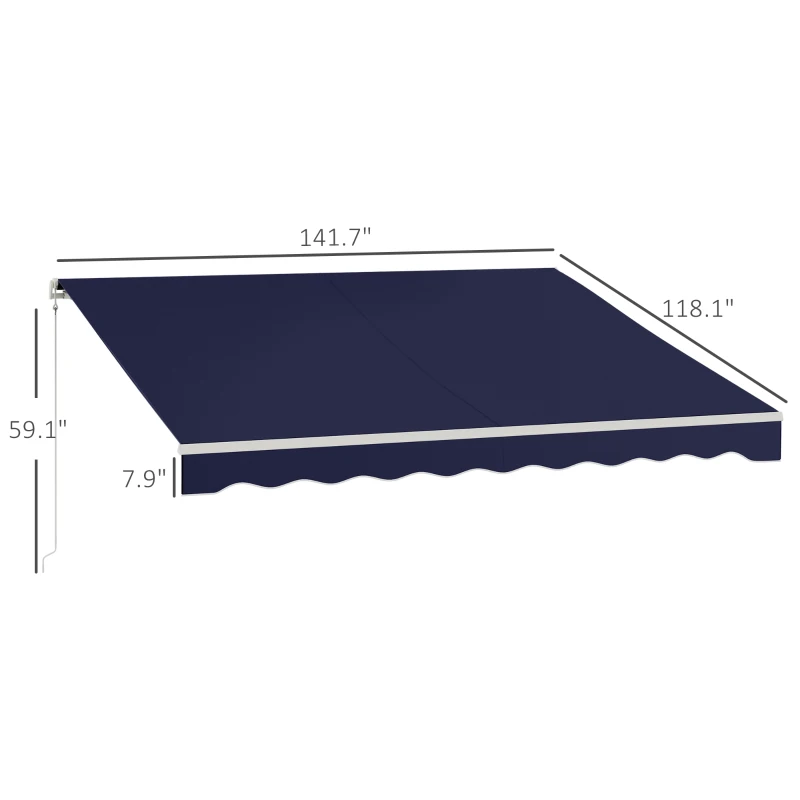 Outsunny 12' x 10' Electric Retractable Awning Sunshade Shelter with Remote Controller, Crank Handle for Deck Balcony Yard, Blue