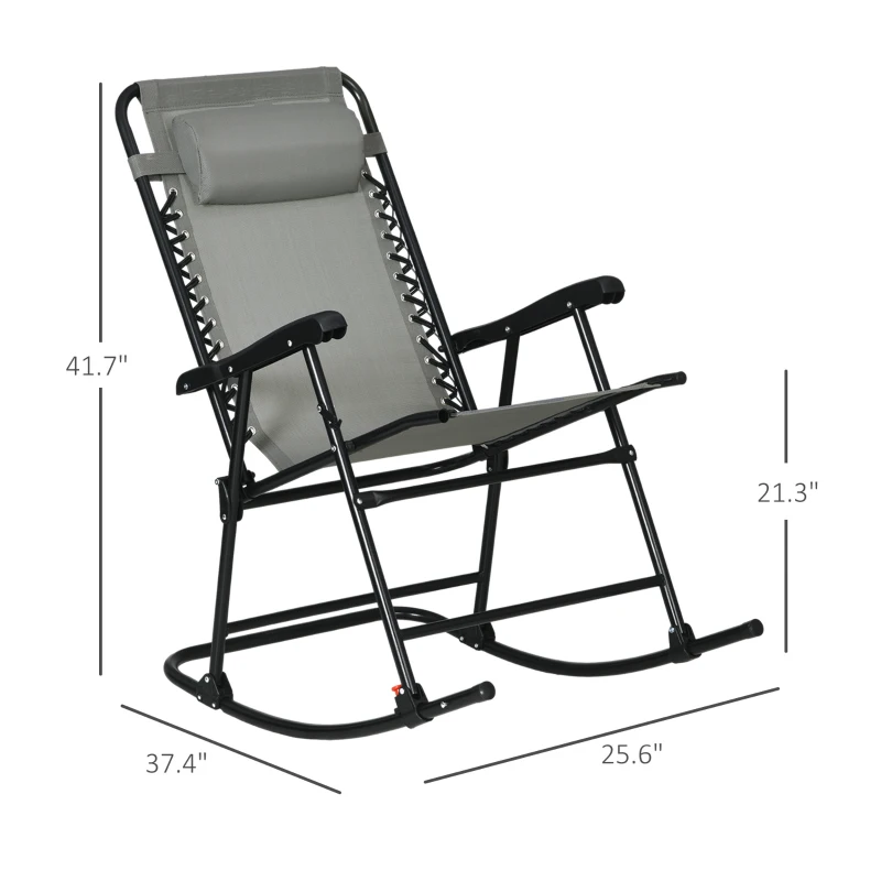 Outsunny Outdoor Rocking Chair Set of 2, Patio Folding Lawn Rocker Set with Headrests for Yard, Patio, Deck, Backyard, Gray