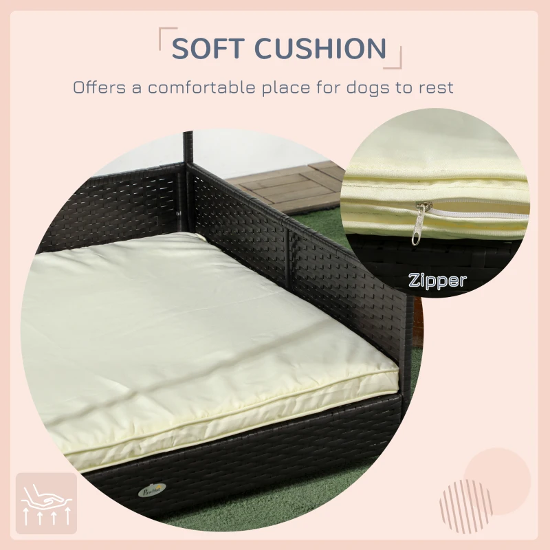 PawHut Outdoor Dog House Wicker Dog Bed with Soft Cushion Washable Cover, for Medium Large Dogs Indoor Outdoor, Cream White