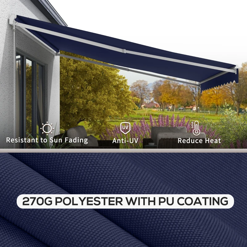 Outsunny 16'x10' Electric Retractable Awning Sunshade Shelter with Remote Controller & Crank Handle for Deck Balcony Yard, Blue