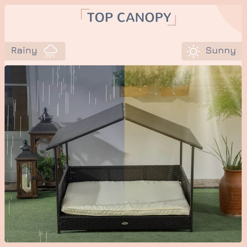 PawHut Outdoor Dog House Wicker Dog Bed with Soft Cushion Washable Cover, for Medium Large Dogs Indoor Outdoor, Cream White