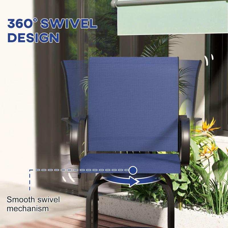 Outsunny Outdoor Bar Stools Set of 2, 360° Swivel Bar Height Chairs, 26.75" x 29.5" x 48.5", Navy Blue
