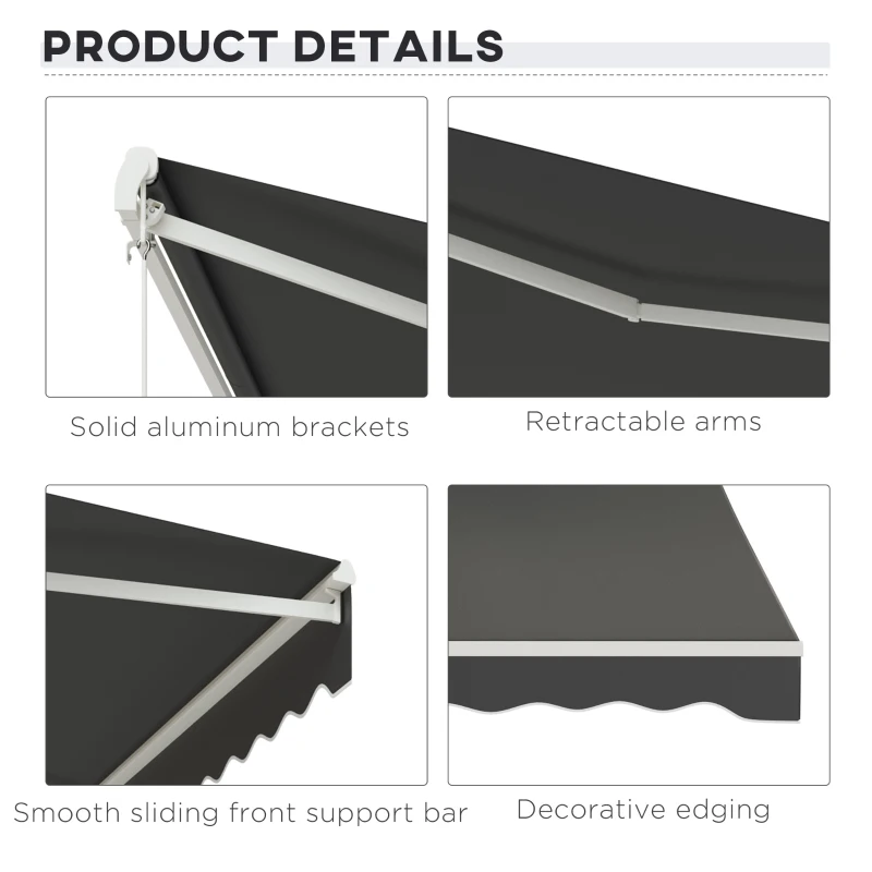 Outsunny 12' x 10' Electric Retractable Awning Sunshade Shelter with Remote Controller, Crank Handle for Deck Balcony Yard, Gray