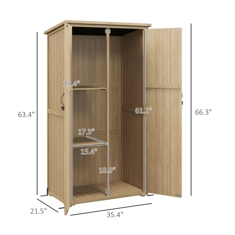 Outsunny Wooden Outdoor Storage Cabinet Garden Shed with Waterproof Asphalt Roof and Lockable Doors, Natural