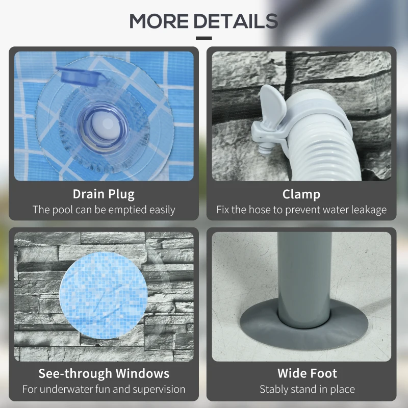 Outsunny Round Above Ground Pool, Metal Frame Pool with Cartridge Filter Pump and Repair Patch, 14' x 33", Gray Brick