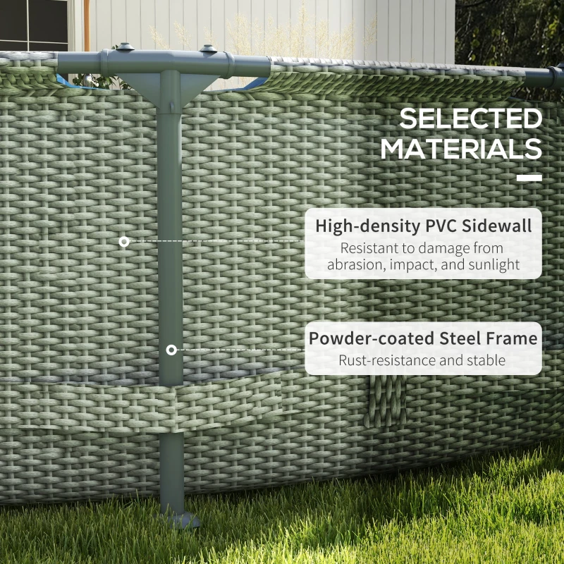 Outsunny Round Above Ground Pool, Metal Frame Pool with Cartridge Filter Pump and Repair Patch, 14' x 33", Gray Wicker