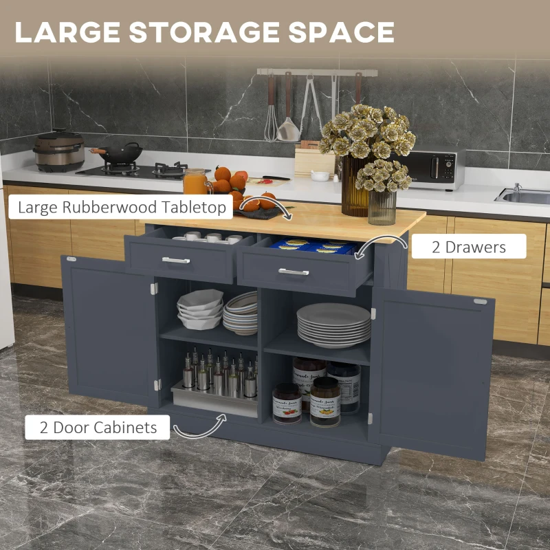 HOMCOM Kitchen Island with Drop Leaf, Rolling Kitchen Cart with 2 Drawers, Adjustable Shelves and Wood Countertop, Dark Grey
