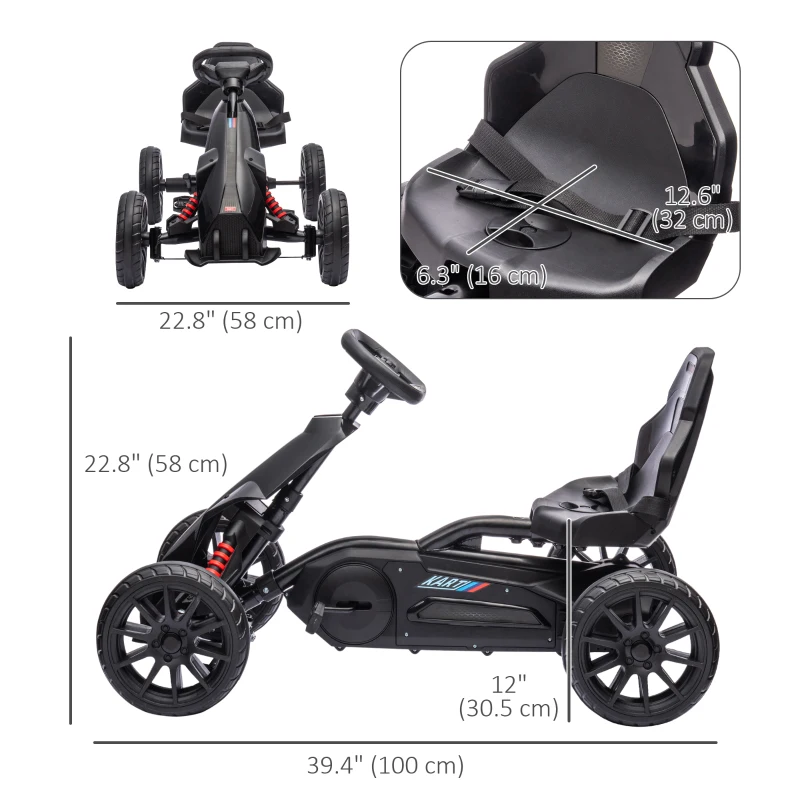 Aosom Pedal Go Kart with Adjustable Seat, Forward, Backward, Handbrake, Shock Absorption for 3-8 Years, Black
