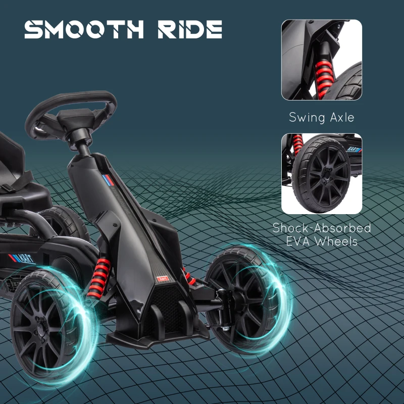 Aosom Pedal Go Kart with Adjustable Seat, Forward, Backward, Handbrake, Shock Absorption for 3-8 Years, Black