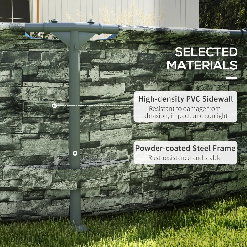 Outsunny Round Above Ground Pool, Metal Frame Pool with Cartridge Filter Pump and Repair Patch, 14' x 33", Gray Brick