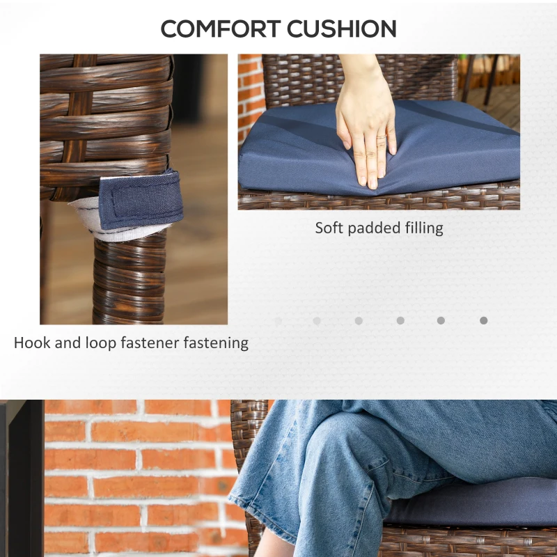 Outsunny Stackable PE Rattan Outdoor Dining Chairs with Cushion, Patio Wicker Dining Chair with Armrests & Backrest, Blue