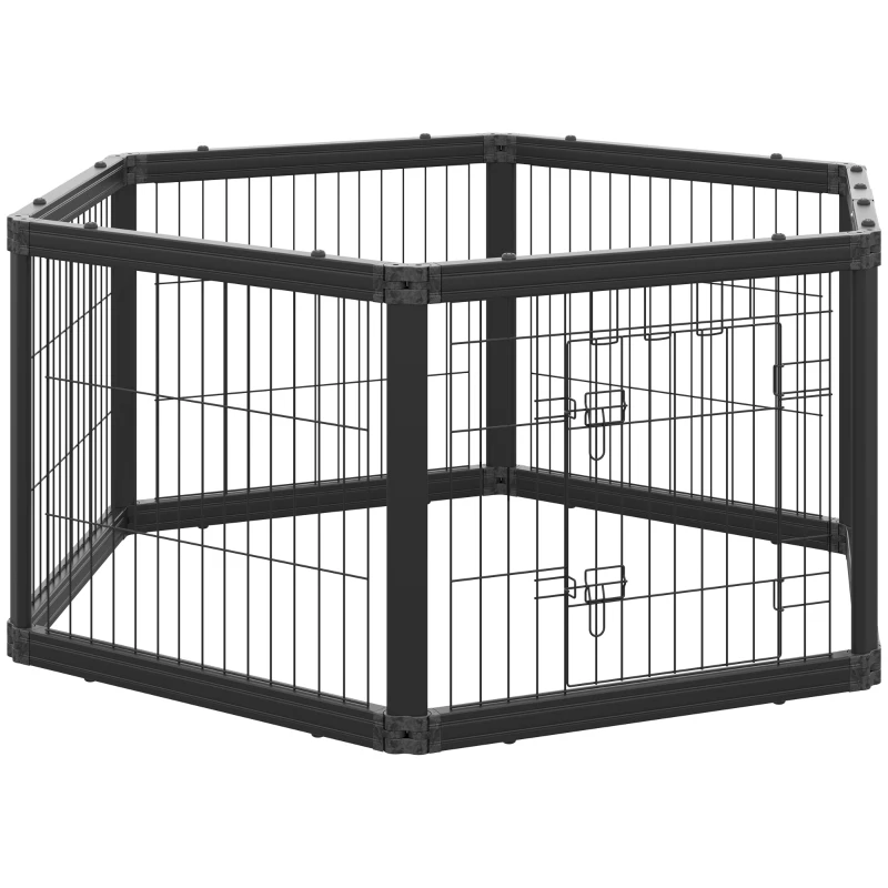 PawHut Dog Playpen, 6 Panels 24.5" Heavy Duty Pet Playpen, Foldable Dog Exercise Pen with Door Indoor Outdoor, Black