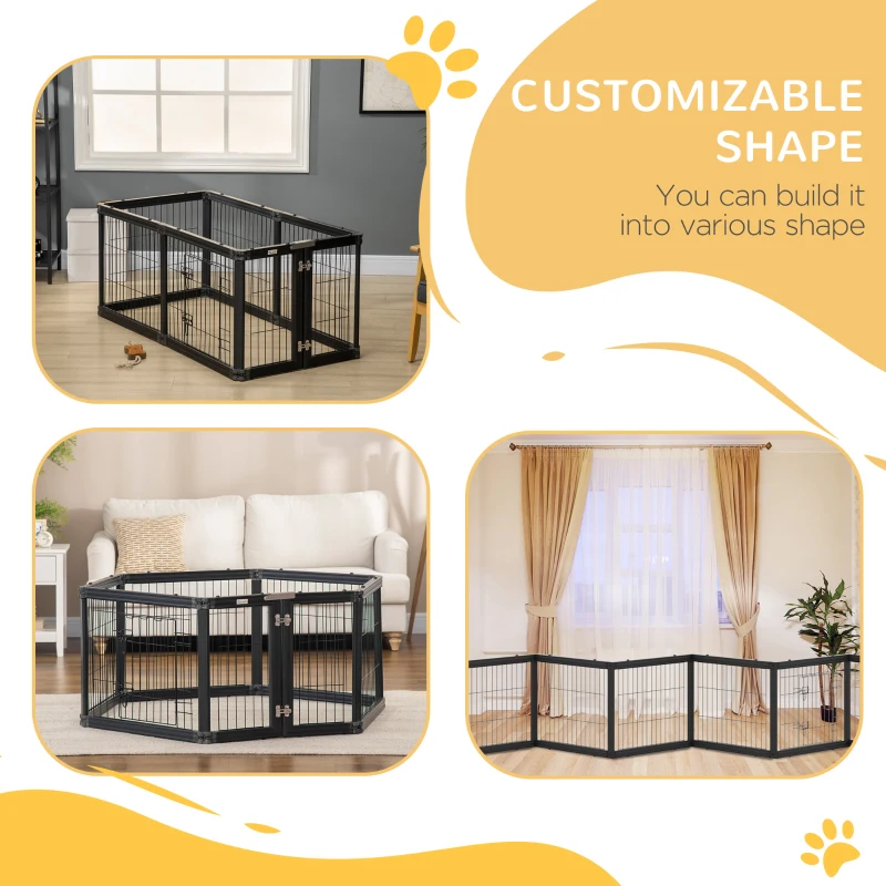 PawHut Dog Playpen, 6 Panels 24.5" Heavy Duty Pet Playpen, Foldable Dog Exercise Pen with Door Indoor Outdoor, Black