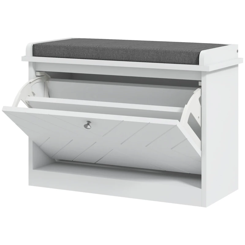 HOMCOM Shoe Storage with Seat, Upholstered Hallway Bench, Shoe Bench with Flip Drawer, Adjustable Shelf for 6 Pairs of Shoes