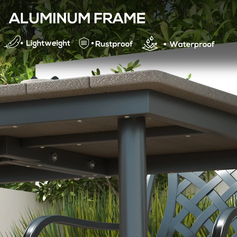 Outsunny 47" Outdoor Dining Table with Umbrella Hole, Aluminium Frame, HDPE Table Top, Slatted Design for Backyard, Dark Grey