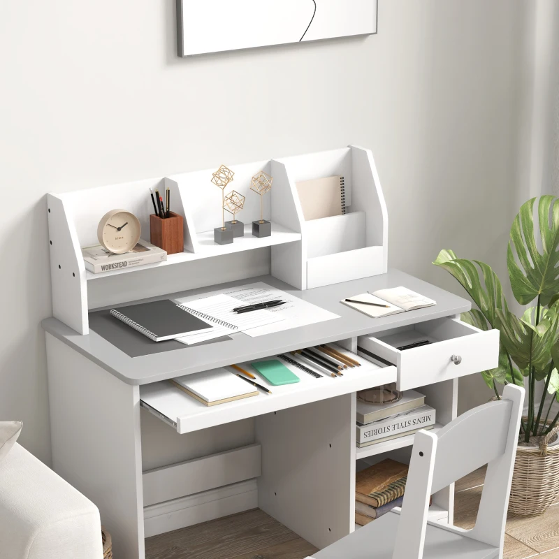 Qaba Kids Desk and Chair Set for 5-8 Year Old with Storage, Study Table and Chair for Children, Grey