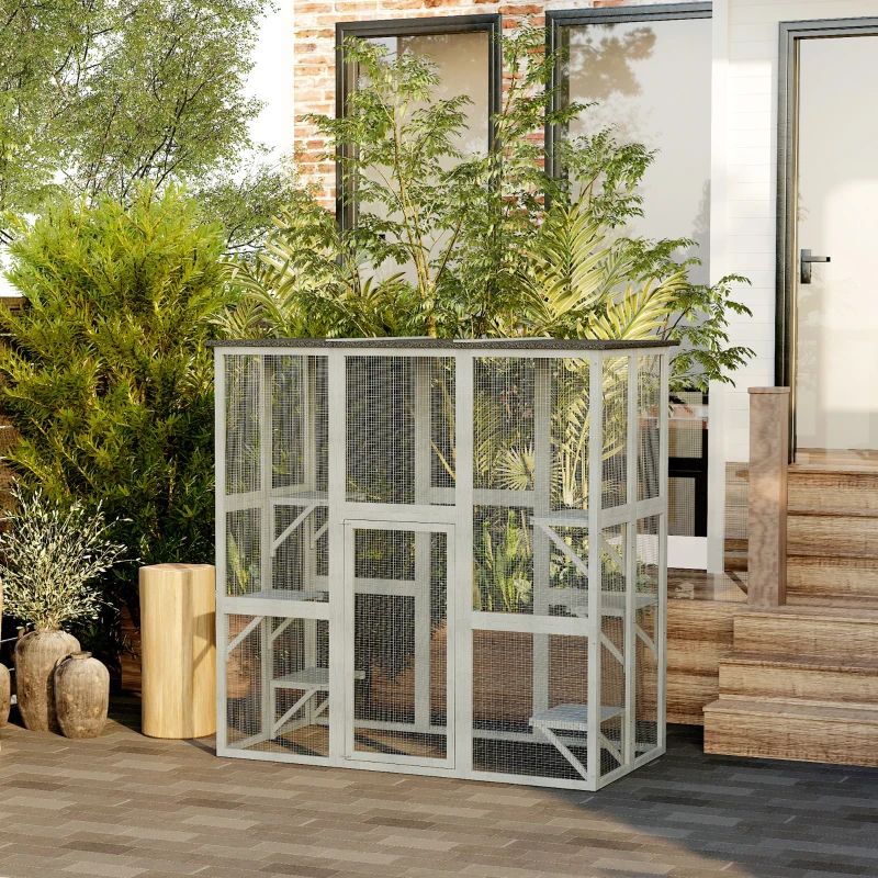PawHut Large Catio Enclosure with Weather Protection, 6 Cat Platforms 71" x 38.5" x 71"