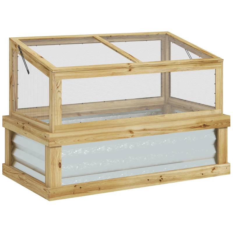 Outsunny Raised Garden Bed with Greenhouse, Polycarbonate Lean-to Wooden Cold Frame, 41" x 22.5" - Perfect for Plant Growth & Protection, Natural