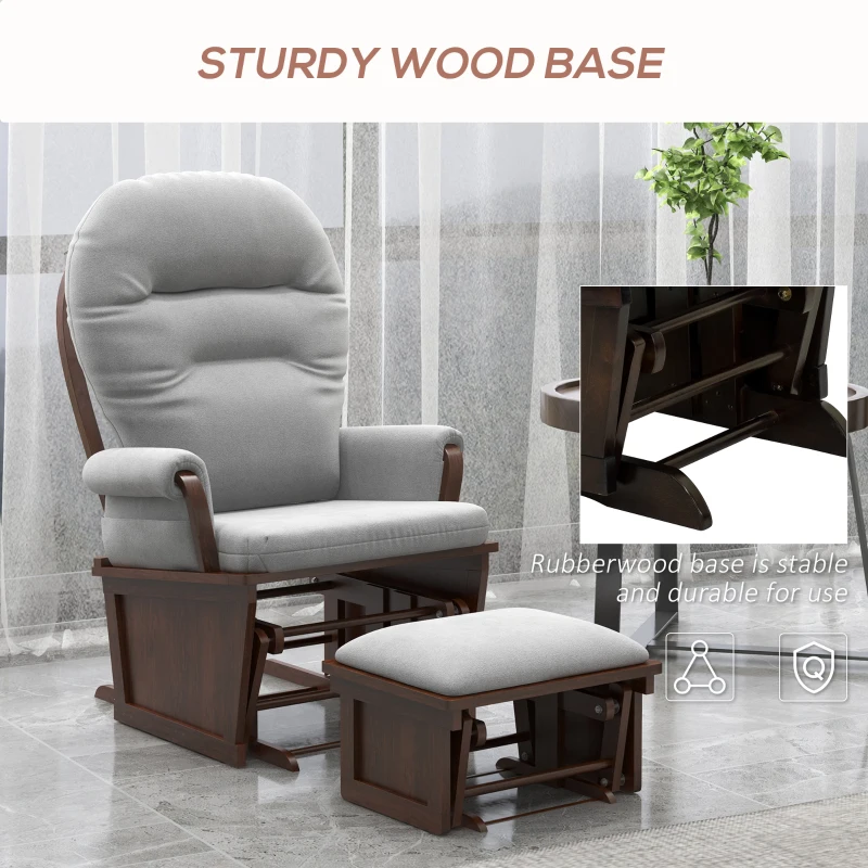 HOMCOM Rocking Chair Set with Ottoman, Nursery Glider Rocker with Footrest, Padded Cushion Seating and Wood Base, Light Gray