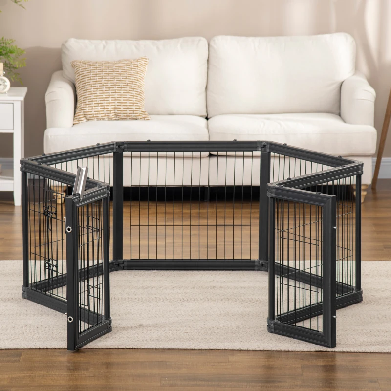 PawHut Dog Playpen, 6 Panels 24.5" Heavy Duty Pet Playpen, Foldable Dog Exercise Pen with Door Indoor Outdoor, Black