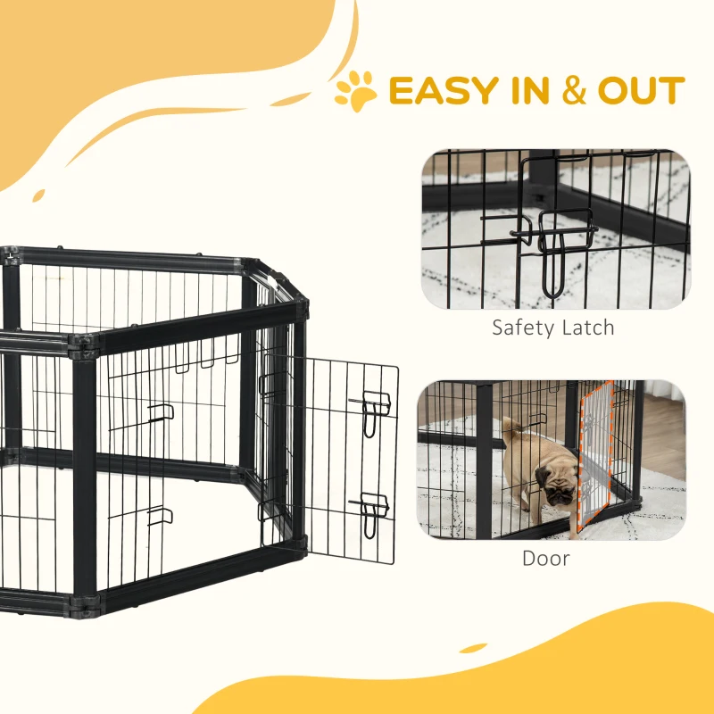 PawHut Dog Playpen, 6 Panels 24.5" Heavy Duty Pet Playpen, Foldable Dog Exercise Pen with Door Indoor Outdoor, Black