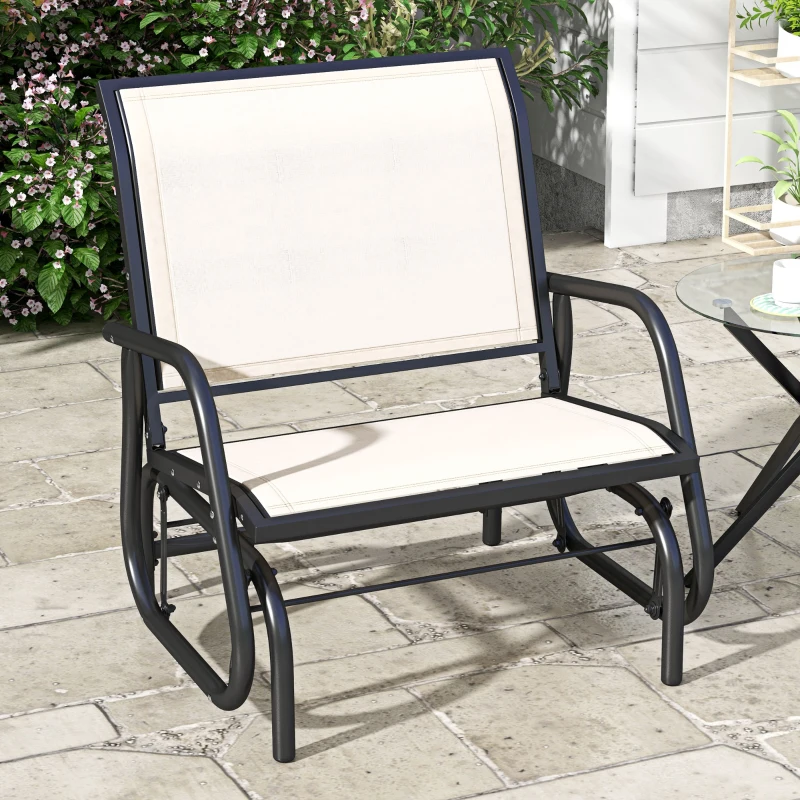 Outsunny Outdoor Glider Chair, Steel Swing Chai with Curved Armrests for Porch, Garden, Poolside, Balcony, Cream White