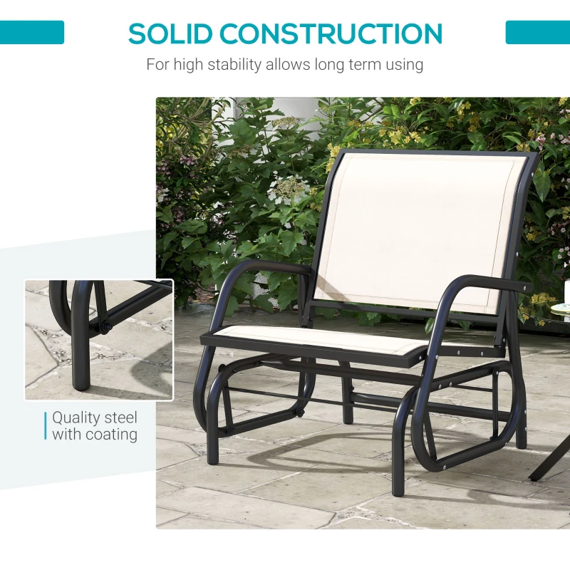 Outsunny Outdoor Glider Chair, Steel Swing Chai with Curved Armrests for Porch, Garden, Poolside, Balcony, Cream White