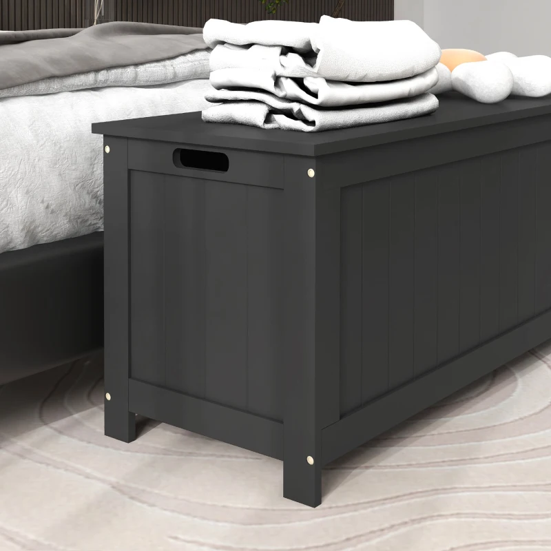 HOMCOM Storage Trunk with 2 Safety Hinges, Modern Entryway Bench with Side Handles, Storage Chest for Living Room, Black